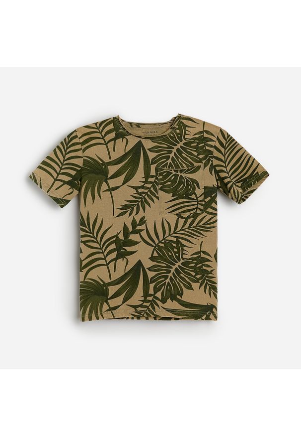 Reserved - Bawełniany t-shirt ze wzorem -. Kolor: brązowy. Materiał: bawełna