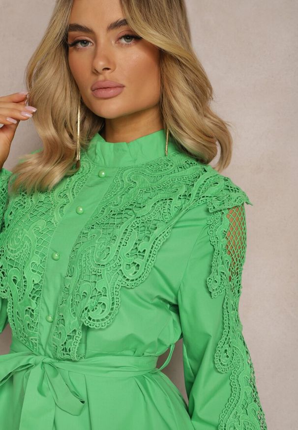 Renee - Zielona Sukienka Laodilea. Kolor: zielony. Materiał: koronka, materiał. Wzór: koronka. Styl: klasyczny. Długość: mini