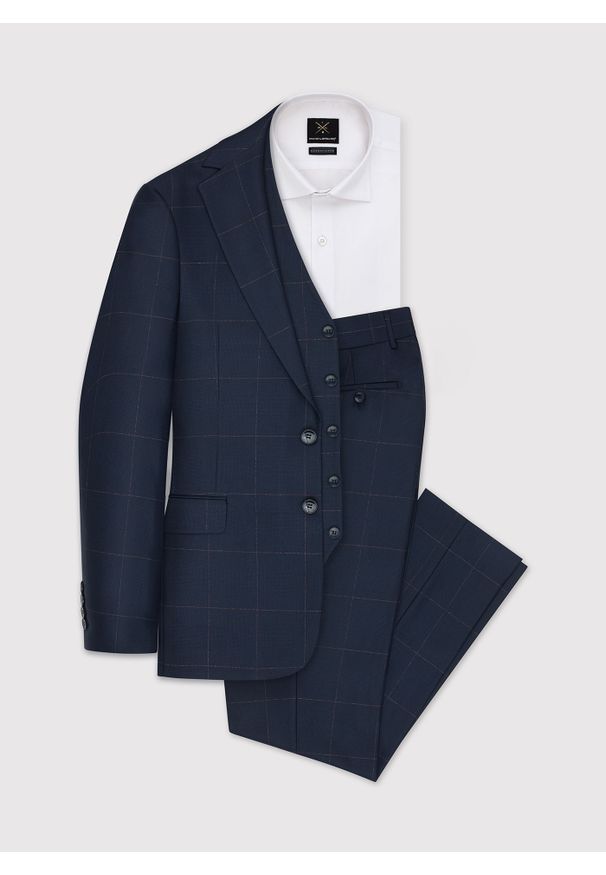 Pako Lorente - PAKO LORENTE – Granatowa marynarka garniturowa w kratę Windowpane. Kolor: niebieski. Materiał: wiskoza. Wzór: kratka