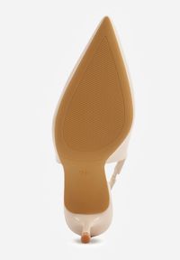 Renee - Beżowe Szpilki Slingback VICES z Cholewką z Wycięciem V Natonale. Zapięcie: bez zapięcia. Kolor: beżowy. Materiał: koronka. Szerokość cholewki: normalna. Obcas: na szpilce #8