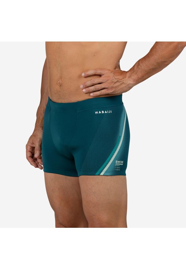 Decathlon - Bokserki pływackie męskie Nabaiji 500 Fiti Lini. Kolor: niebieski, wielokolorowy, zielony. Materiał: poliester, materiał. Długość: długie
