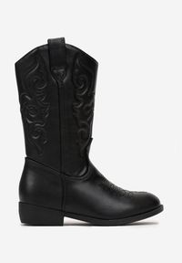 Born2be - Czarne Kozaki z Ozdobnym Haftem Kurelle. Okazja: na co dzień. Kolor: czarny. Materiał: jeans. Wzór: haft. Styl: casual, elegancki