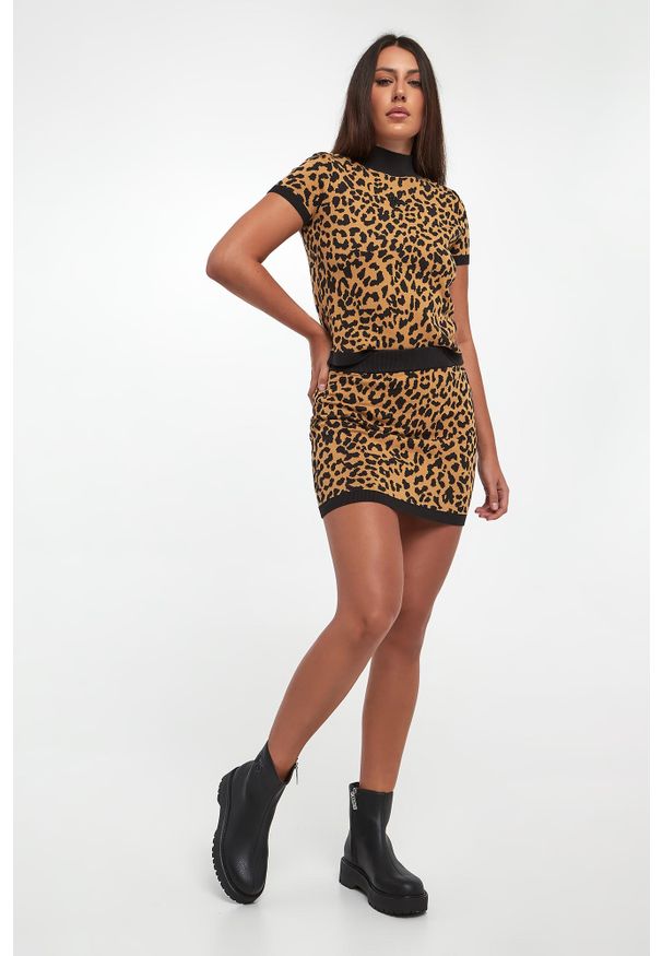 Spódnica mini w panterkę DKNY. Wzór: motyw zwierzęcy