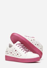 Renee - Biało-Różowe Sneakersy Sznurowane na Grubej Podeszwie Nensa. Okazja: na co dzień. Kolor: biały