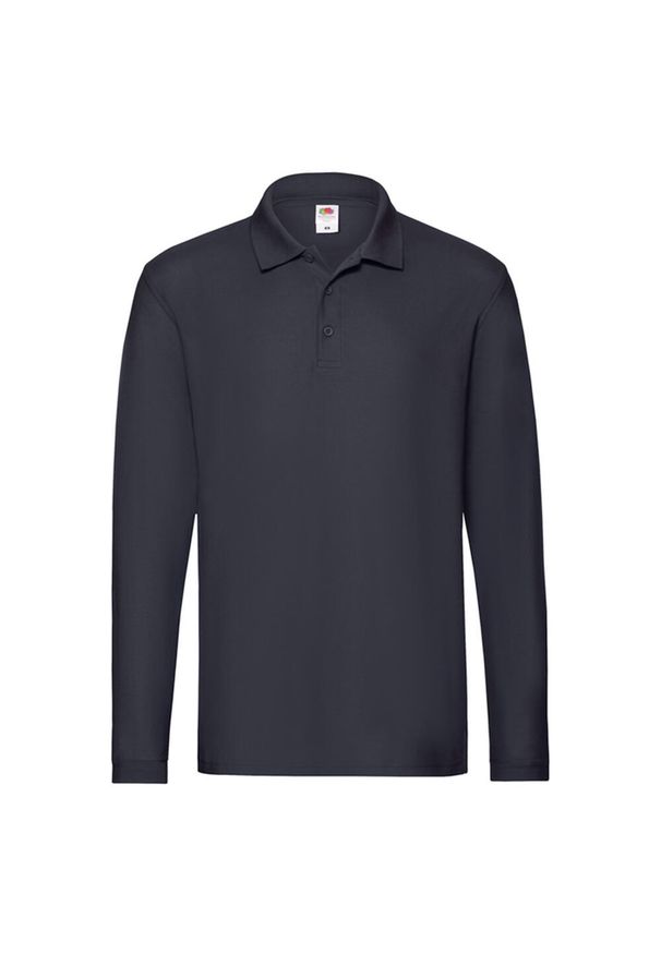 FRUIT OF THE LOOM - Męska Koszulka Polo Premium Z Długim Rękawem. Typ kołnierza: polo. Kolor: niebieski. Długość rękawa: długi rękaw. Długość: długie