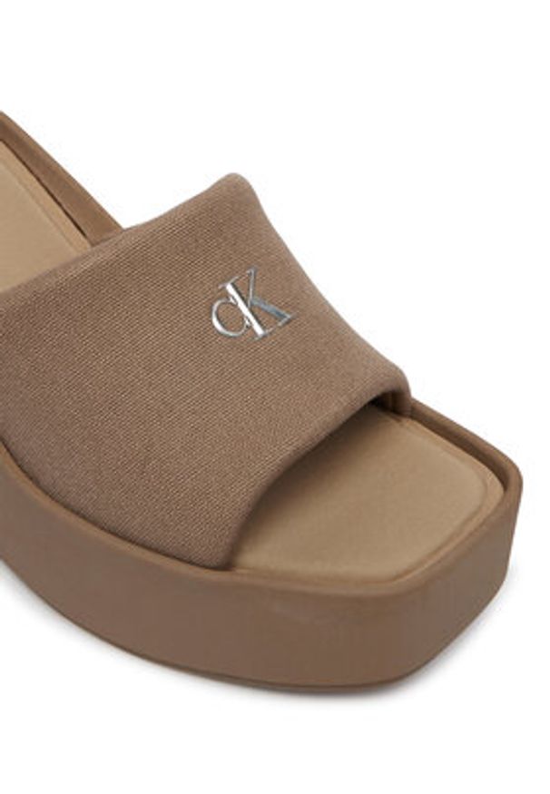 Calvin Klein Klapki Wedge 70 Sndl Canv Mg HW0HW03134 Beżowy. Kolor: beżowy. Materiał: materiał