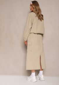 Renee - Jasnobeżowy Komplet z Bawełną Spódnica i Rozpinana Bluza Evorea. Kolor: beżowy. Materiał: bawełna