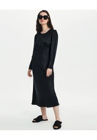 LOVLI SILK - Czarna sukienka w print z jedwabiu #NO.35. Kolor: czarny. Materiał: jedwab. Długość rękawa: długi rękaw. Wzór: nadruk. Długość: midi #2
