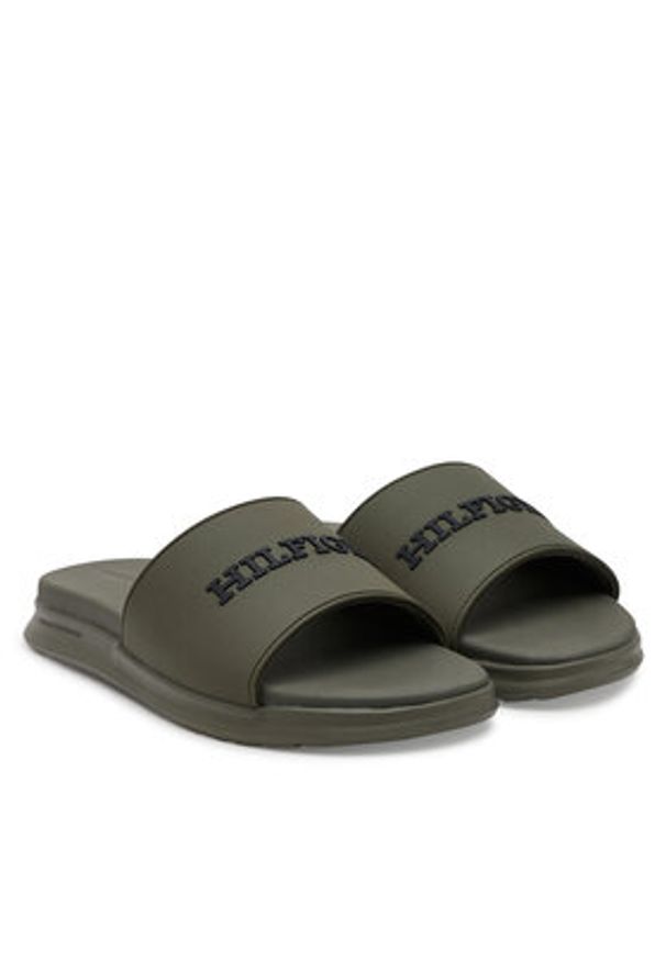 TOMMY HILFIGER - Tommy Hilfiger Klapki Dual Density Hilfiger Pool Slide FM0FM05430 Khaki. Kolor: brązowy
