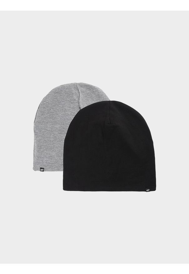 4f - Czapka beanie dwustronna dziecięca - czarna. Kolor: czarny. Materiał: bawełna, dzianina, materiał. Sezon: wiosna. Styl: sportowy, casual, klasyczny