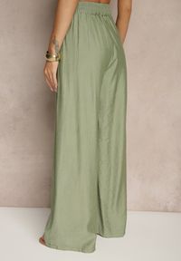 Renee - Zielone Spodnie Palazzo High Waist z Szeroką Nogawką i Gumką w Talii Jenarielis. Okazja: na co dzień. Stan: podwyższony. Kolor: zielony. Styl: casual #5