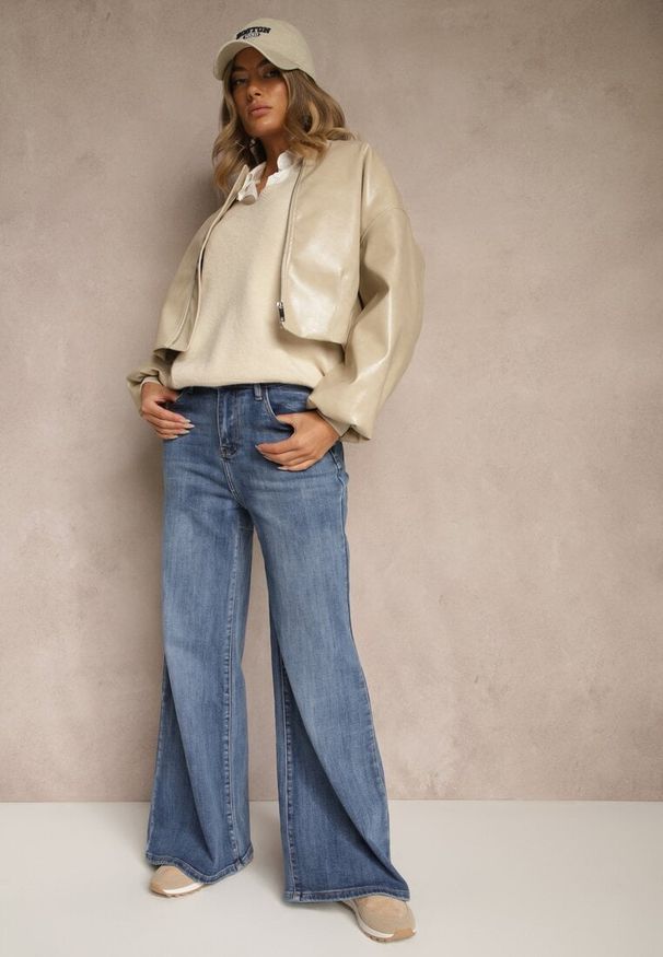 Renee - Niebieskie Jeansy High Waist z Szeroką Nogawką Elzaria. Okazja: na co dzień. Stan: podwyższony. Kolor: niebieski. Styl: klasyczny, casual, elegancki