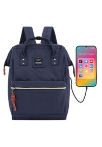 Granatowy plecak na laptopa 13,3" z kieszeniami - Himawari. Kolor: niebieski. Materiał: materiał