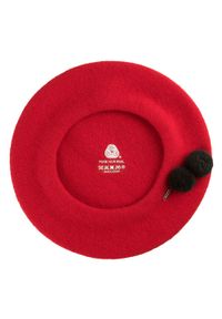 Wittchen - Damski beret wełniany z pomponami. Kolor: czerwony. Materiał: wełna. Wzór: aplikacja. Sezon: zima. Styl: klasyczny