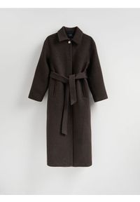 Reserved - Płaszcz z wełną Manteco - ciemnobrązowy. Kolor: brązowy. Materiał: wełna #1