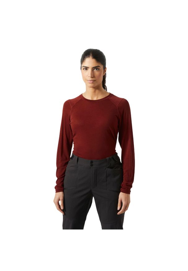 Damska koszulka z długim rękawem Helly Hansen Durawool. Kolor: czerwony. Materiał: wełna. Długość rękawa: długi rękaw. Długość: długie. Sport: turystyka piesza