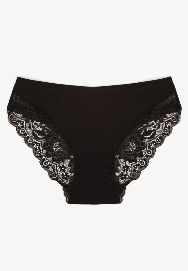 Born2be - Czarne Majtki Figi Zdobione Koronką Venissella. Kolor: czarny. Materiał: koronka. Wzór: aplikacja, koronka