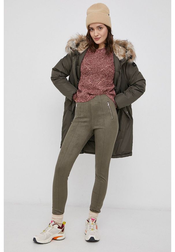 only - Only Parka damska kolor zielony zimowa. Okazja: na co dzień. Kolor: zielony. Materiał: futro. Sezon: zima. Styl: casual