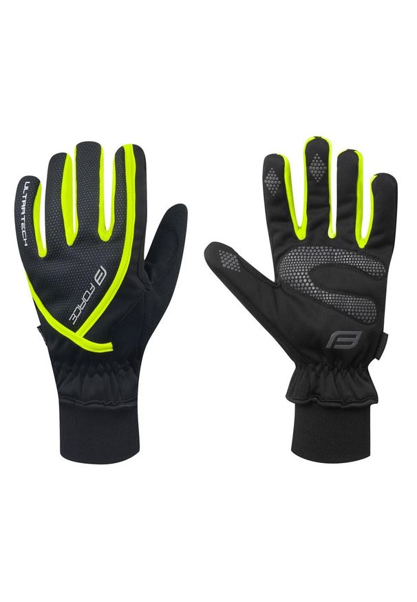 FORCE - Rękawiczki rowerowe zimowe dla dorosłych Force Ultra Tech. Kolor: czarny, wielokolorowy, żółty. Sezon: zima. Sport: kolarstwo