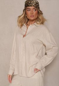 Renee - Beżowa Koszula Oversize z Lnem i Wiskozą Katilira. Okazja: na co dzień, na imprezę, na spotkanie biznesowe. Typ kołnierza: kołnierzyk klasyczny. Kolor: beżowy. Materiał: len, wiskoza. Długość rękawa: długi rękaw. Długość: długie. Styl: biznesowy, klasyczny, elegancki, casual