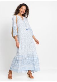 Długa sukienka bonprix biało-jasnoniebieski w graficzny wzór. Kolor: biały. Długość: maxi #5