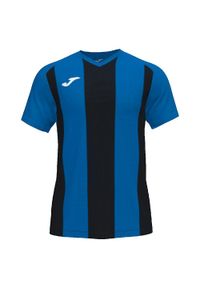 Koszulka do piłki nożnej dla chłopców Joma Pisa II. Kolor: wielokolorowy, niebieski, czarny. Materiał: poliester. Długość rękawa: raglanowy rękaw. Wzór: paski. Sport: piłka nożna #1