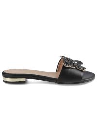 DAMISS - Czarne Klapki Damiss Modne Skórzane Letnie Buty. Okazja: do pracy, na randkę. Kolor: czarny. Materiał: skóra. Sezon: lato. Obcas: na obcasie. Styl: elegancki. Wysokość obcasa: niski