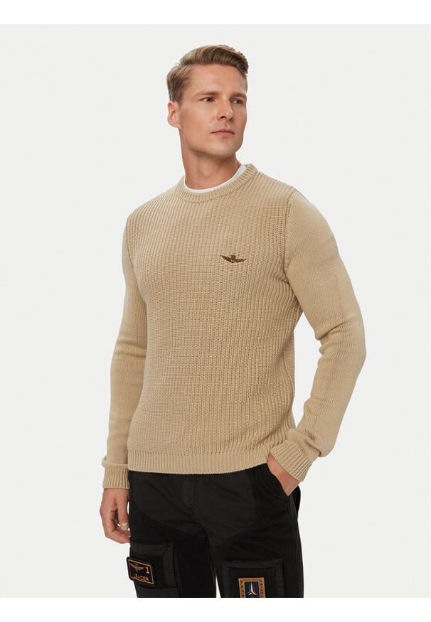 Aeronautica Militare Sweter 262MA1571UL00409 Beżowy Regular Fit. Kolor: beżowy. Materiał: bawełna