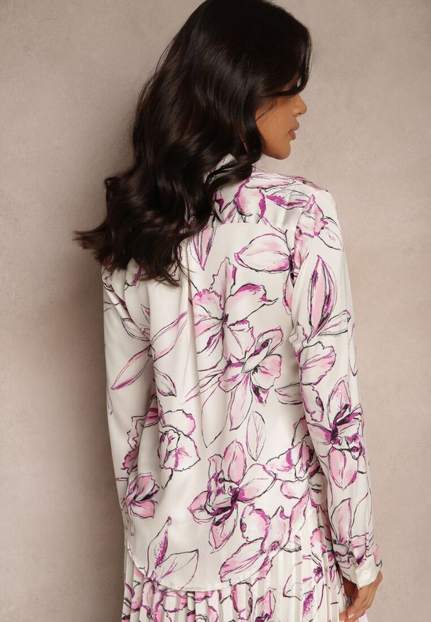 Renee - Biało-Fuksjowa Koszula z Wiskozą i Kwiatowym Wzorem Fenellea. Okazja: na co dzień. Kolor: biały. Materiał: wiskoza. Wzór: kwiaty. Styl: elegancki, casual, klasyczny
