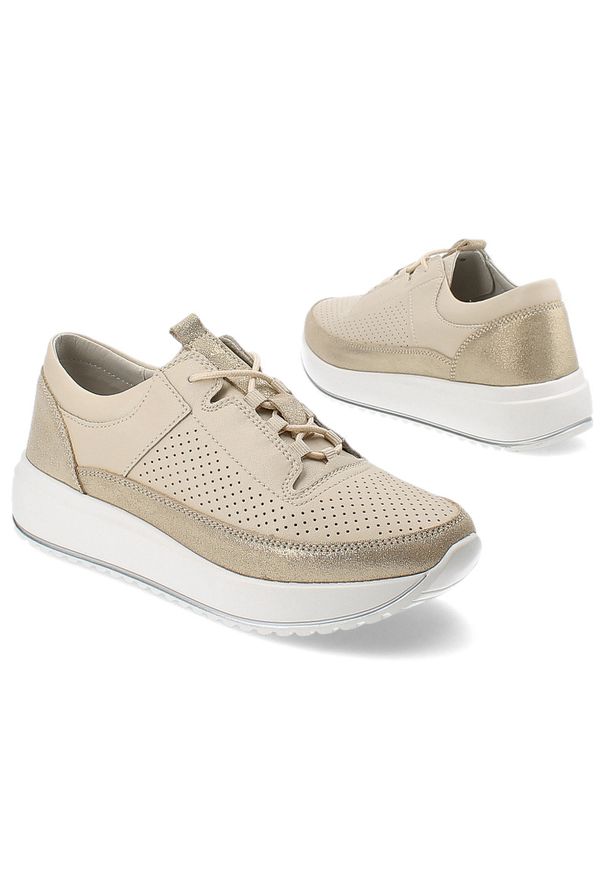 Beżowe Sneakersy Artiker Sportowe Obuwie Damskie. Okazja: na spacer. Kolor: beżowy. Materiał: materiał. Wzór: ażurowy. Sezon: lato. Sport: turystyka piesza