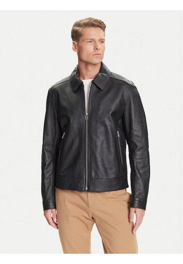 BOSS Kurtka skórzana H-Mapson4 50543214 Czarny Regular Fit. Kolor: czarny. Materiał: skóra