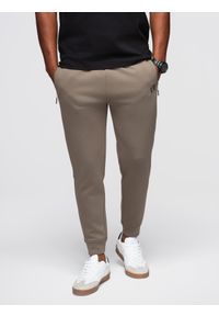 Ombre Clothing - Spodnie dresowe męskie ze ściągaczami w nogawkach i gumowym nadrukiem – popielate V3 - Rozmiar: XL. Kolor: szary. Materiał: guma, dresówka. Wzór: nadruk. Styl: elegancki, sportowy