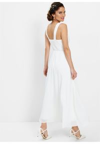 Sukienka szyfonowa z cekinami bonprix biel wełny. Okazja: na ślub cywilny, na wesele. Typ kołnierza: dekolt gorset. Kolor: biały. Materiał: szyfon, wełna. Typ sukienki: gorsetowe. Styl: elegancki #7