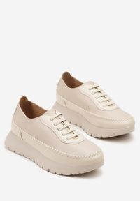 Born2be - Beżowe Półbuty Sneakersy Potocki na Grubej Podeszwie z Elastycznymi Sznurówkami Tulemarie. Okazja: na co dzień. Zapięcie: sznurówki. Kolor: beżowy. Materiał: jeans. Styl: casual, elegancki #6