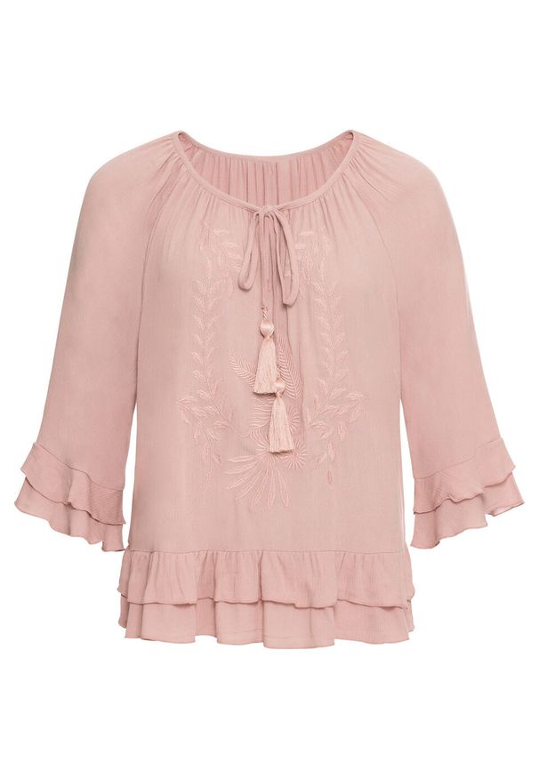 Różowa bluzka bonprix boho, z haftami
