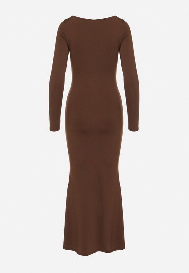 Born2be - Brązowa Koktajlowa Sukienka z Wiskozą i Metaliczną Ozdobą Refare. Okazja: na imprezę. Kolor: brązowy. Materiał: wiskoza. Wzór: aplikacja. Styl: wizytowy