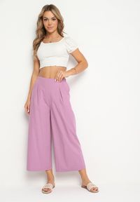 Born2be - Fioletowe Szerokie Spodnie Bawełniane Camprell. Kolor: fioletowy. Materiał: bawełna #7