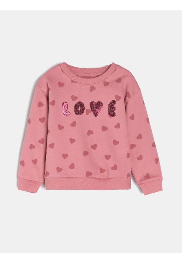 Sinsay - Bawełniana bluza crewneck z połyskującymi cekinami - różowy. Kolor: różowy. Materiał: bawełna