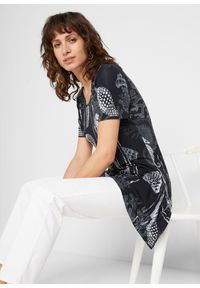 bonprix - Długi shirt z miękkiego materiału z wiskozą. Kolor: czarny. Materiał: materiał, wiskoza. Długość rękawa: krótki rękaw. Długość: długie. Styl: elegancki