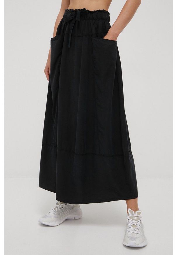 Deha spódnica kolor czarny midi rozkloszowana. Kolor: czarny. Materiał: tkanina, jedwab, materiał, lyocell