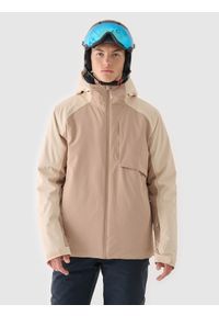 4f - 4F Kurtka narciarska membrana 8000 męska - beżowa 3XL. Okazja: na co dzień. Typ kołnierza: kaptur. Kolor: beżowy. Materiał: tkanina, poliester, dzianina, materiał. Sezon: zima. Styl: casual, klasyczny, sportowy #1