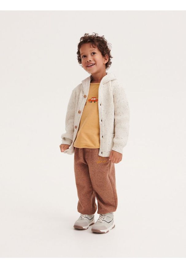 Reserved - Melanżowe spodnie jogger - brązowy. Kolor: brązowy. Materiał: dzianina. Wzór: melanż