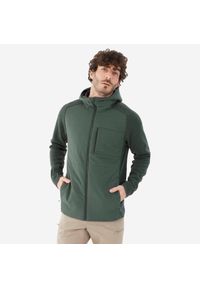 quechua - Bluza turystyczna męska Quechua NH500 Hybride. Typ kołnierza: kaptur. Kolor: zielony. Materiał: polar, tkanina, dzianina, materiał, poliester