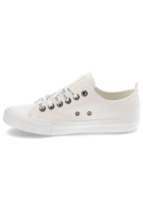 Big-Star - Białe Trampki Big Star Modne Buty Damskie Półbuty. Kolor: biały. Materiał: materiał, skóra ekologiczna, dresówka, guma. Szerokość cholewki: normalna