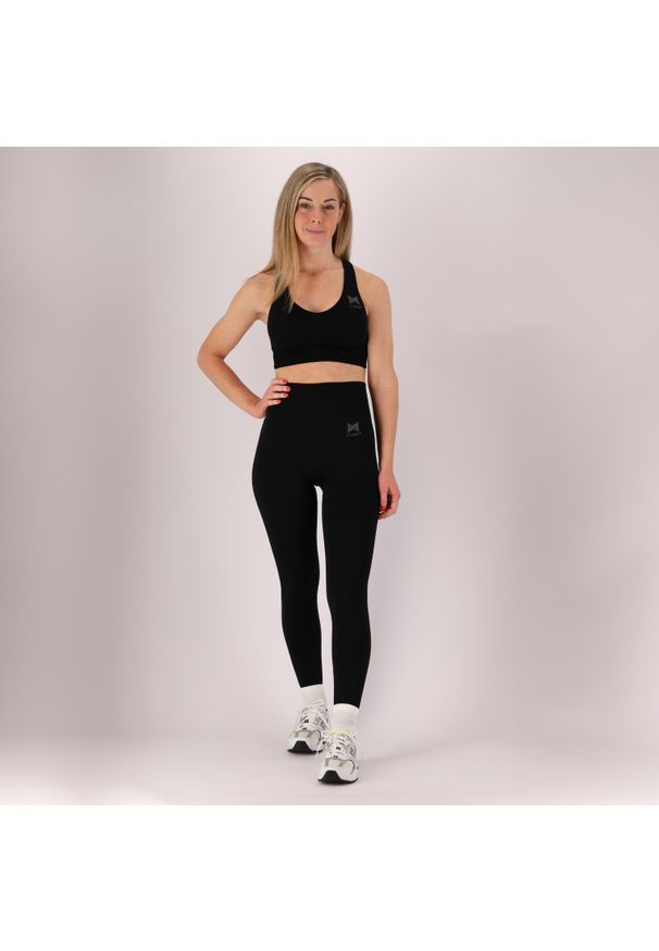 XTREME - Damski zestaw sportowy - Legginsy/Crop Top - Czarny. Kolor: czarny. Materiał: poliamid