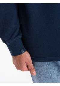 Ombre Clothing - Bluza męska z kołnierzykiem polo ze strukturalnej dzianiny - ciemnoniebieska V5 OM-SSNZ-0149 - XXL. Typ kołnierza: polo. Kolor: niebieski. Materiał: dzianina #3