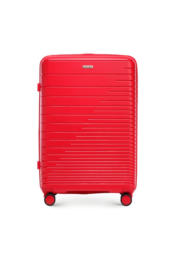 Wittchen - Duża walizka z polipropylenu z błyszczącymi paskami czerwona. Kolor: czerwony. Wzór: paski, aplikacja. Styl: elegancki