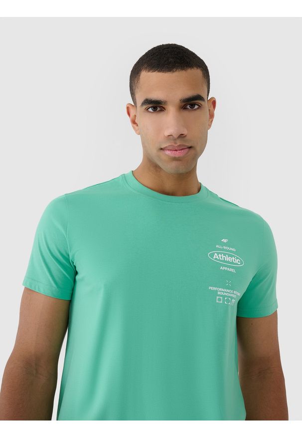 4f - 4F T-shirt regular z nadrukiem męski - zielony 3XL. Okazja: na co dzień. Kolor: zielony. Materiał: dzianina, bawełna, jersey. Długość rękawa: krótki rękaw. Długość: krótkie. Wzór: nadruk. Styl: klasyczny, sportowy, casual