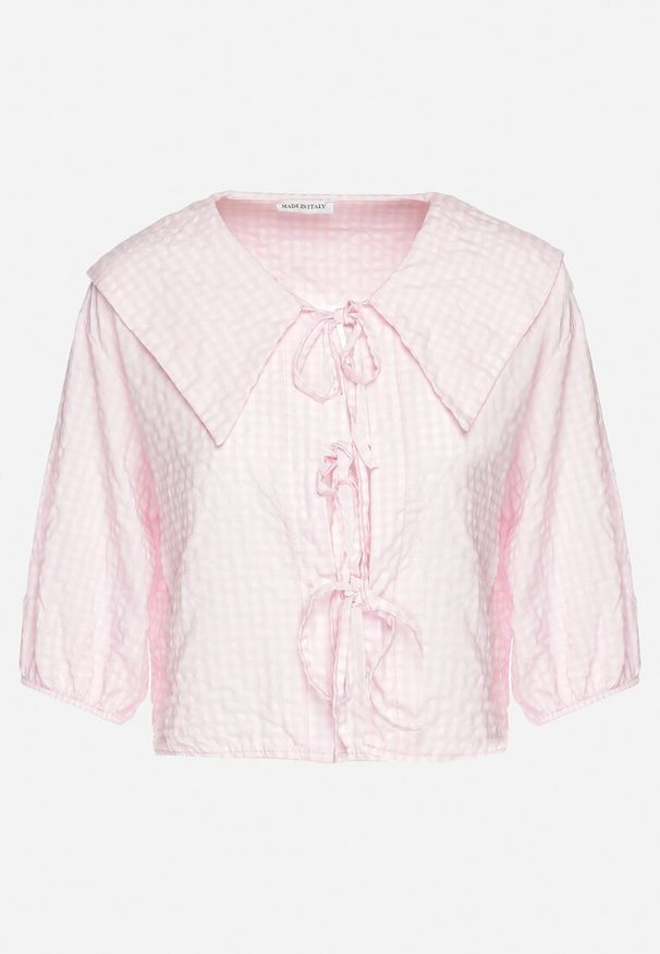 Born2be - Różowa Bluzka z Wiskozą w Kratę z Wiązaniem Radellis. Okazja: na co dzień. Kolor: różowy. Materiał: wiskoza. Styl: elegancki, casual