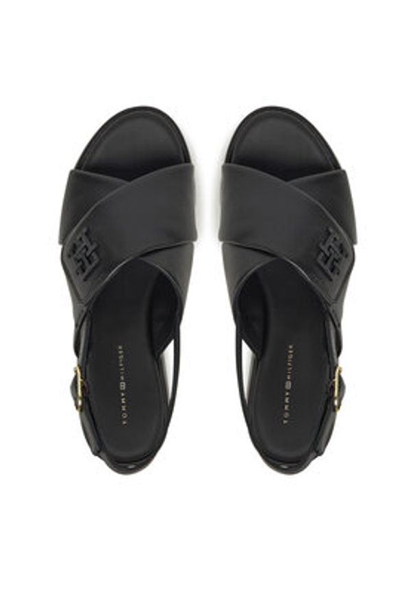 TOMMY HILFIGER - Tommy Hilfiger Sandały Th Logo Hw Padded Leather Sandal FW0FW08808 Czarny. Kolor: czarny. Materiał: skóra